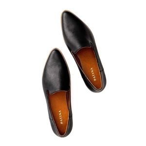 Black Portland Leather Pointed Flat